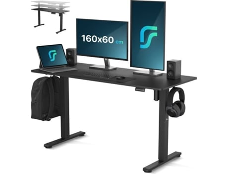 Mesa Flowsense Sit Stand Mesa Gamer Elã©trica Ajustã¡vel Inclui Suporte Para Fone De Ouvido E Gerenciamento De Cabos 160 X 60 Cm Preta Mirlux