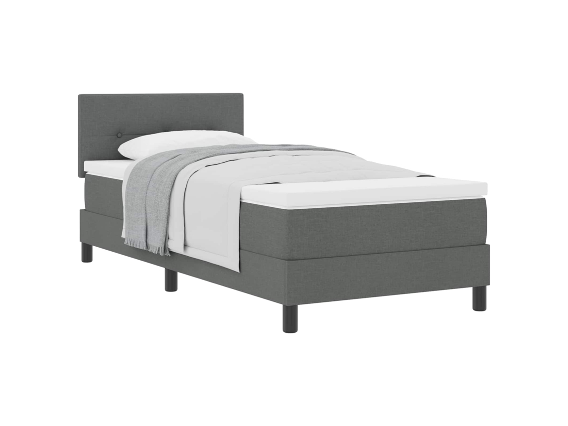 Cama De Solteiro | Camas Para Quarto | Cama Box Com Colchão Cinza Escuro 80 X 200 Cm Tecido