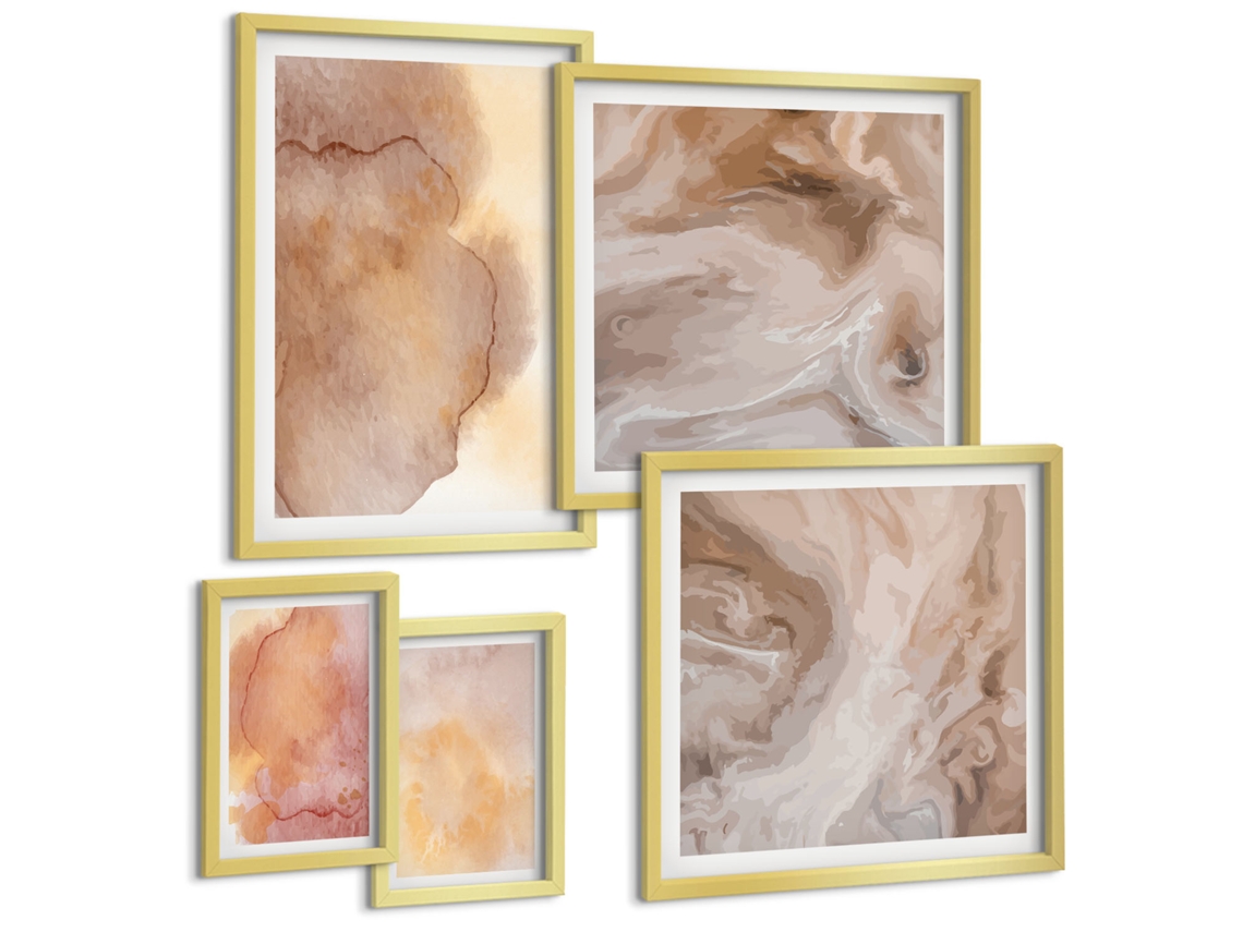 Quadros Decorativos Para Parede Folhas Azuis, Aquarela Moldura Dourada Imagens Para Um Quarto Infantil Espelharte (conjunto De 5 Imagens)