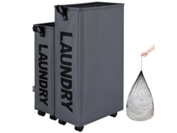 Cesto de roupa suja com rodas duplas, grande capacidade, altura em couro grosso e base em placa de PE, na cor cinza escuro, tamanho M.