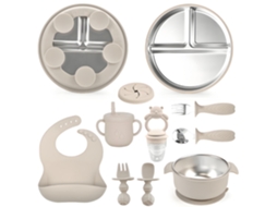 Conjunto de Talheres Bebé EIFSON 6+ Meses Prato Tigela Garfo Colher Silicone (bege)