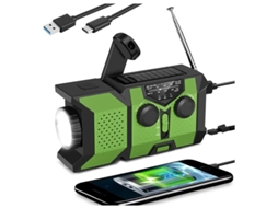 Rádio de manivela YIZHOOD alimentado por energia solar de 2000 mAh com lanterna multifuncional verde.