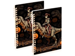 Conjunto de 2 Cadernos A5 com Espiral e Linhas Estampa Esqueleto Halloween 21,1 X 14,5 Cm Resistentes 60 Fol