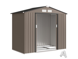 Casa de Jardim Metal com Aberturas de Ventilação e Porta Dupla Deslizante 2.1x1.3m marrom