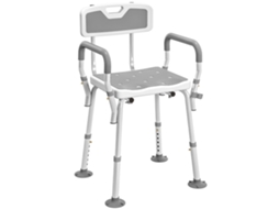 Banqueta de Chuveiro, Cadeira de Chuveiro Ergonômica, Altura Ajustável, Pés Antiderrapantes, 56,5 X 53,5 X 87 Cm, Branca e Cinza CHEZMOI