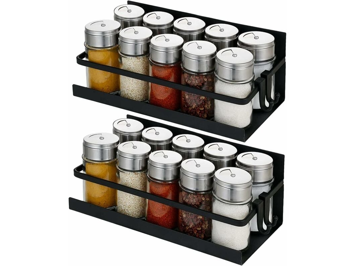 Prateleira Magnética Para Frigorífico, 2 Peças Porta Especiarias Magnético, Organizador Para Cozinha Jeiibrzui (preto)