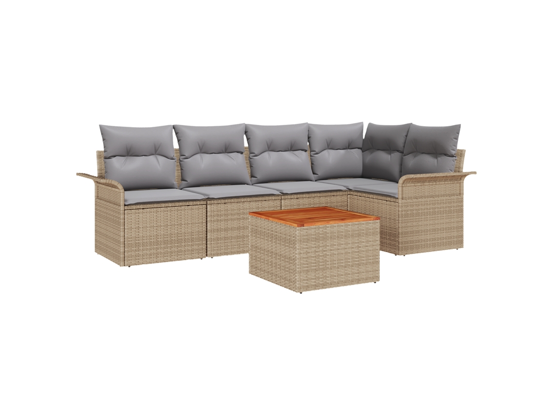 Conjunto 6 Sofá De Jardim Vidaxl Bege Vime Pe (242,5 X 132,5 X 69 Cm)