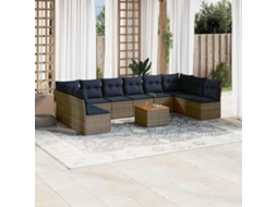 Vidaxl 11 Pcs Conjunto Sofás de Jardim C/ Almofadões Vime Pe Cinzento