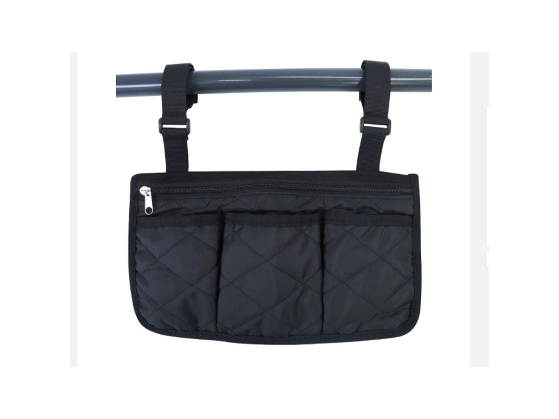 Bolsa de Armazenamento Exterior para Cadeira de Rodas e Andador Dobrável Bolsa de Braço e Encosto Mãos livres, Poliéster, Preta, 32cmx18cm INF