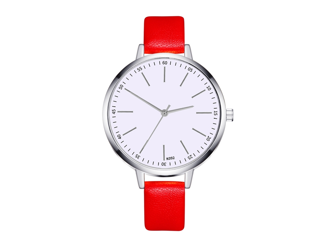 Relógio de Pulso Feminino Analógico de Quartzo com Pulseira de Couro Estilo Moderno Vermelho