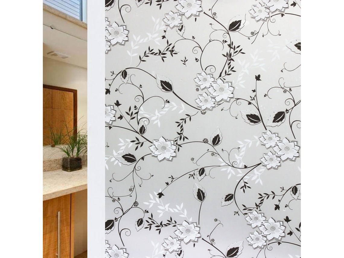 Película Autoadesiva Opaca Para Janelas, 44, 5 X 200 Cm, Com Estampa Floral, Para Privacidade