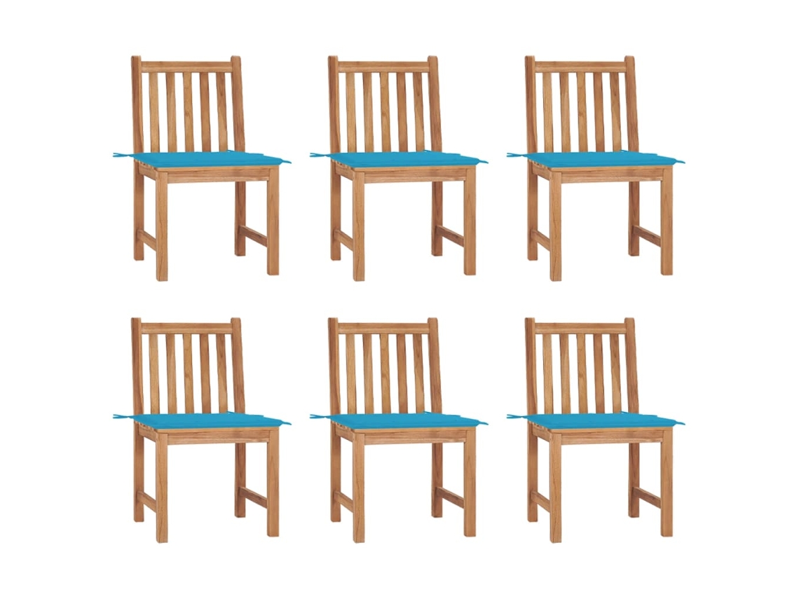 Vidaxl Cadeiras De Jardim 6 Pcs C/ Almofadões Madeira De Teca Maciça