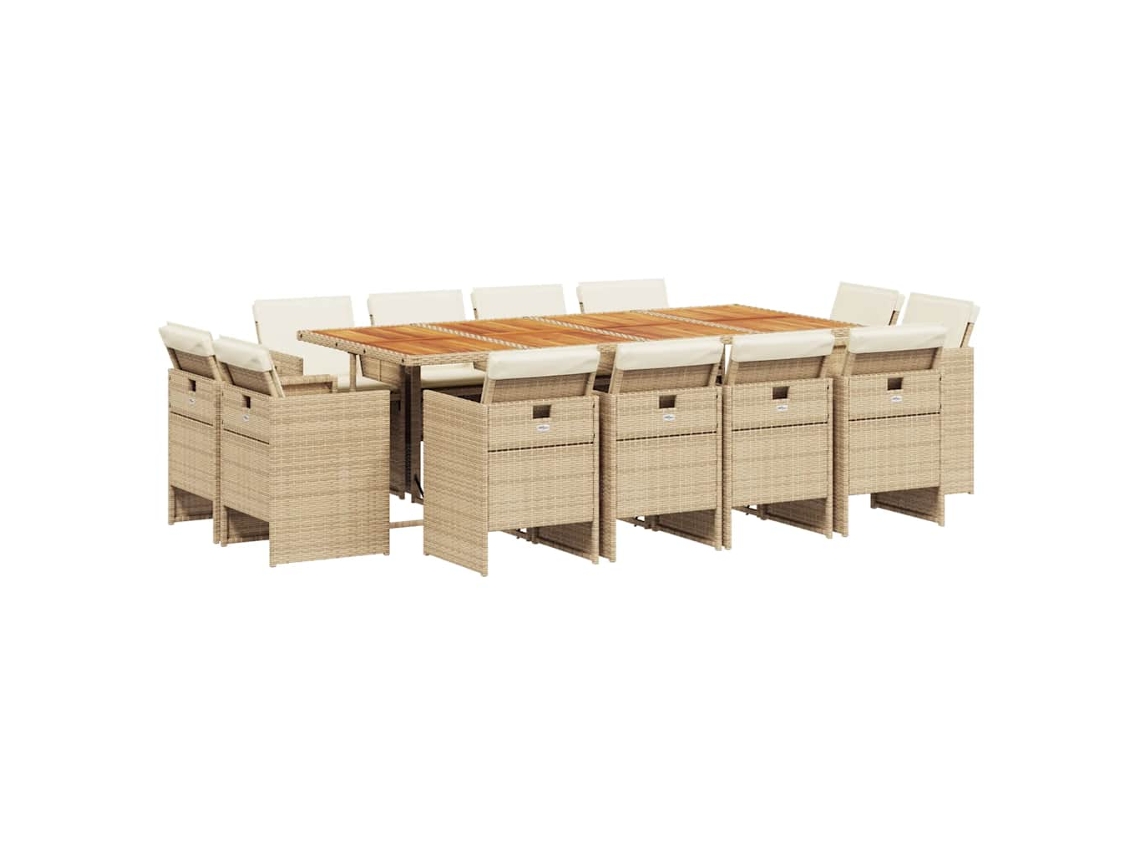 Conjunto de Jantar 13 Pcs para Jardim com Almofadões Vime Pe Bege MAISON EXCLUSIVE (13 pcs)