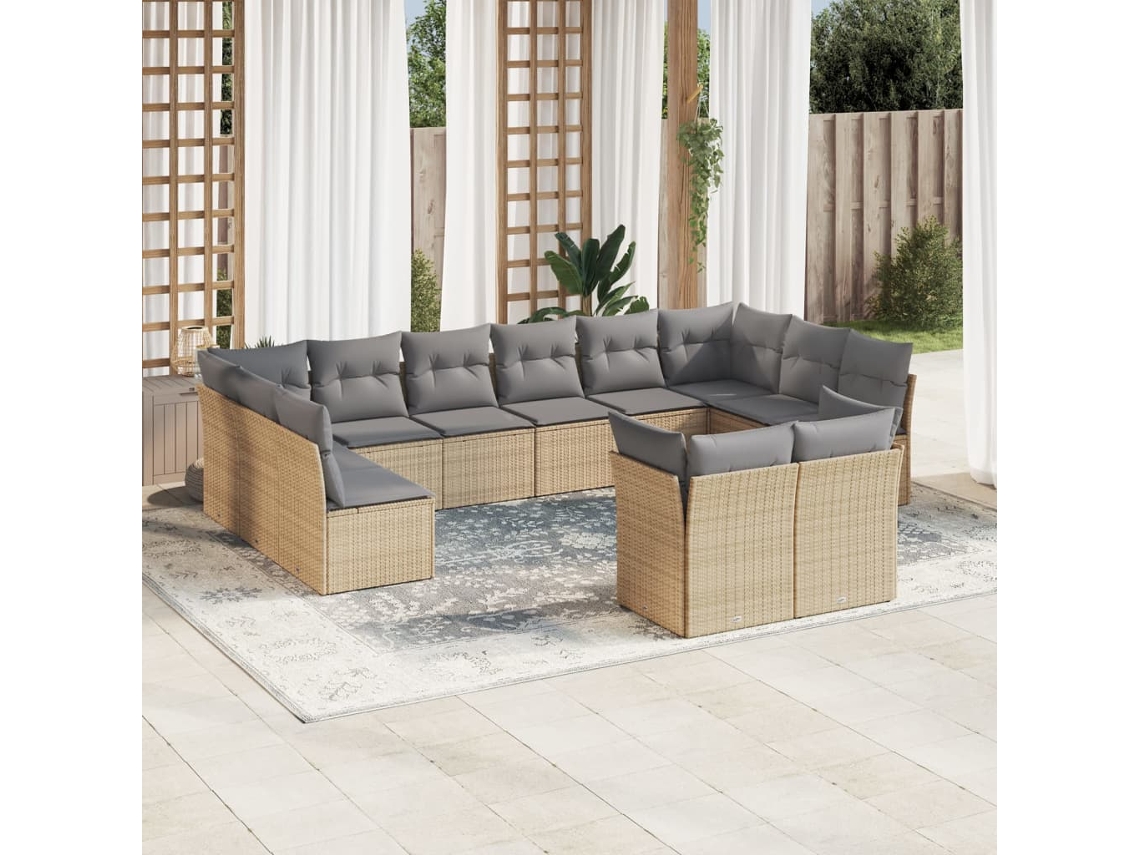 Conjunto de 12 Sofás para Jardim com Almofadões Vime Pe Bege Dkd Home Decor