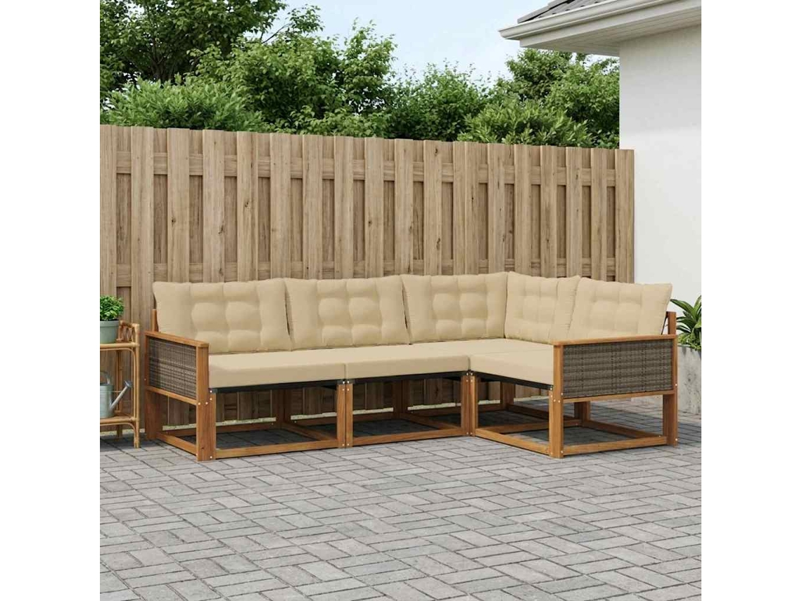 Vidaxl Conjunto De Sofás Para Exterior 4 Pcs Natural E Bege
