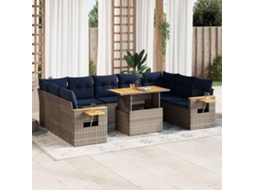 Vidaxl 10 Pcs Conjunto Sofás Jardim Almofadões Vime Pe/acácia Cinzento