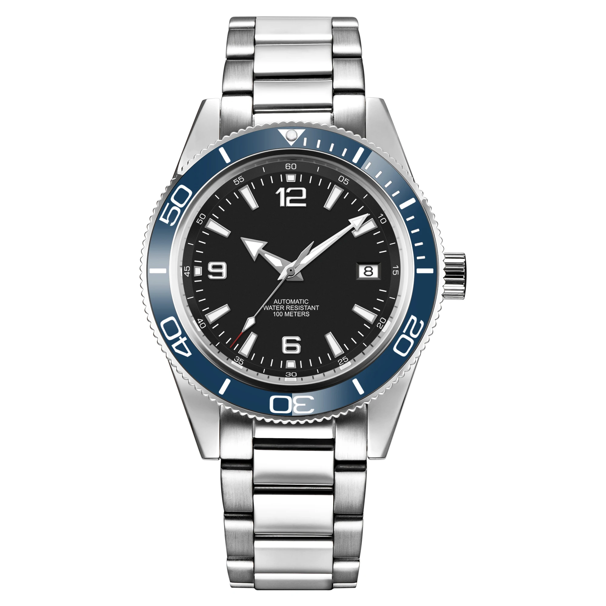 Relógio Masculino Automático Mecânico De 41 Mm (preto/azul), Cristal De Safira, À Prova D'água E Luminoso.