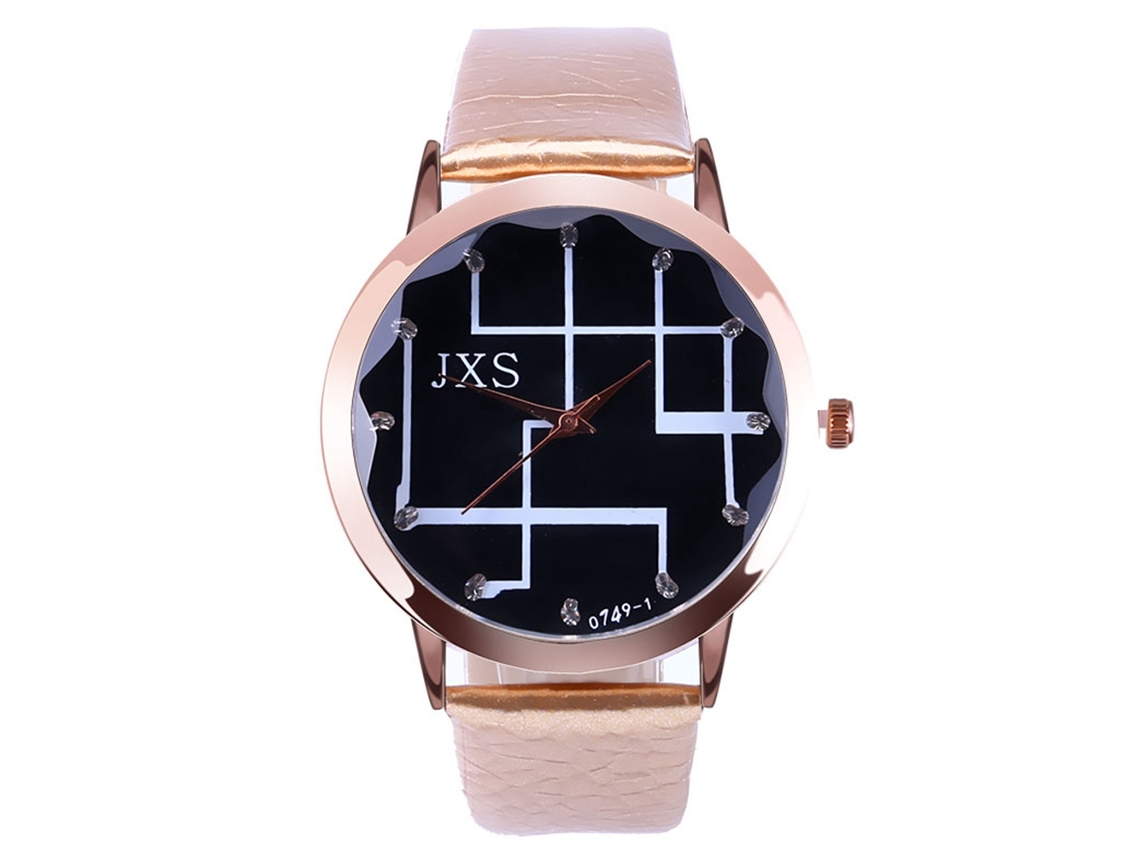 Relógio de Pulso Feminino com Pulseira de Couro Pu Estilo Simples Movimento de Quartzo (bege)