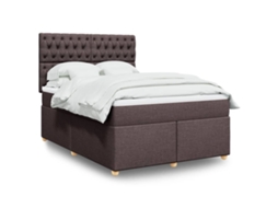 Vidaxl Cama Com Molas/colchão 140x190 Cm Tecido Castanho-escuro