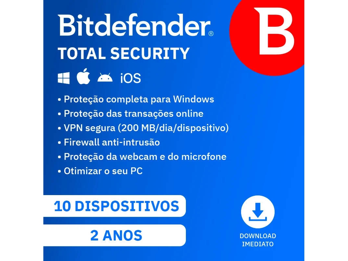 BITDEFENDER Total Security (10 Dispositivos - 2 Anos - Smartphone/PC/Tablet - Formato Digital)