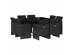 Conjunto de 9 Jantar para Jardim com Almofadões Vime Pe Preto MAISON EXCLUSIVE