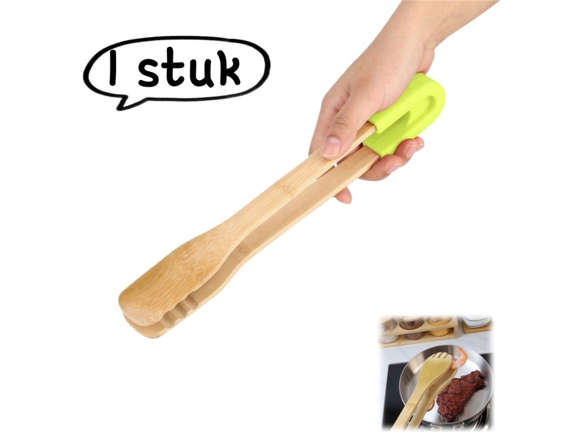 Prendedores Bambu E Silicone Para Alimentos, Pão, Churrasco E Buffet, Verdes