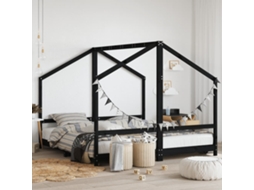 Vidaxl Estrutura De Cama Infantil 2x(90x190) Cm Pinho Maciço Preto