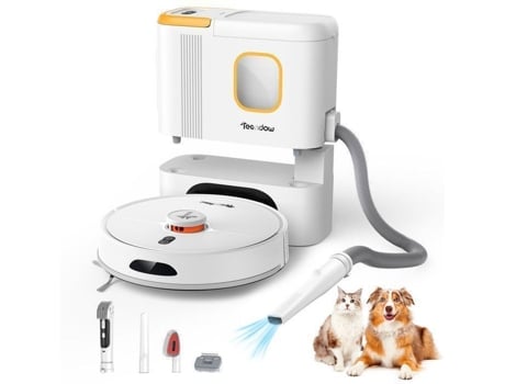 Aspirador Robô Máquina de Lavar Roupa 6 em 1-6000pa / 200 Minutos, Navegação por Radar Laser, Aplicação e Controle por Voz, Limpeza de Animais e Móveis