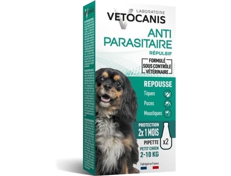 Pipetas Vetocanis Antipulgas 2x1 Mês Antiparasitário para Cães de 2 a 10 Kg, à Base de Neem, Sem Carrapatos, Pulgas e Mosquitos