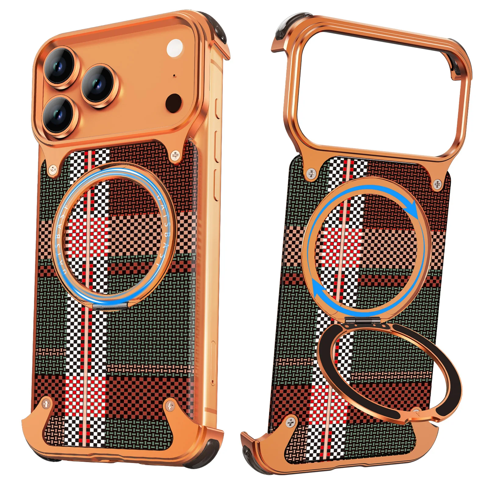 Capa Protetora (laranja) Para Iphone 17 Pro Com Suporte Magnético Giratório De 360°, Resistente A Impactos E Quedas.