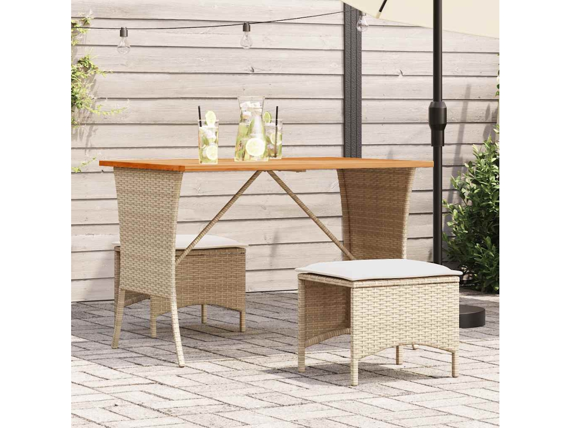Vidaxl 3 Pcs Conjunto De Jantar P/ Jardim Com Almofadões Vime Pe Bege