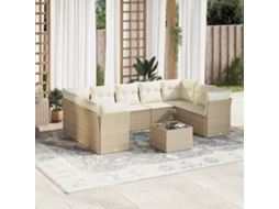 Vidaxl 10 Pcs Conjunto De Sofás P/ Jardim Com Almofadões Vime Pe Bege
