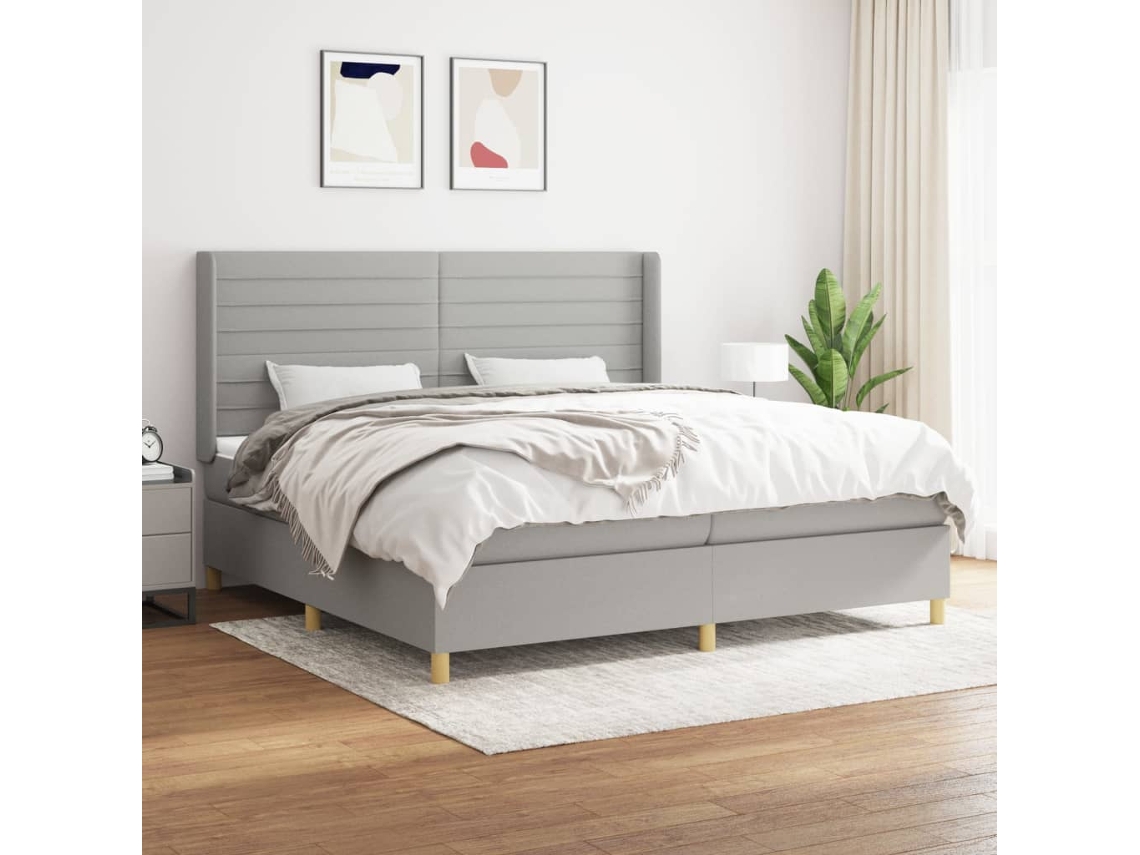 Cama Com Molas/colchão 200x200 Cm Tecido Cinza-claro