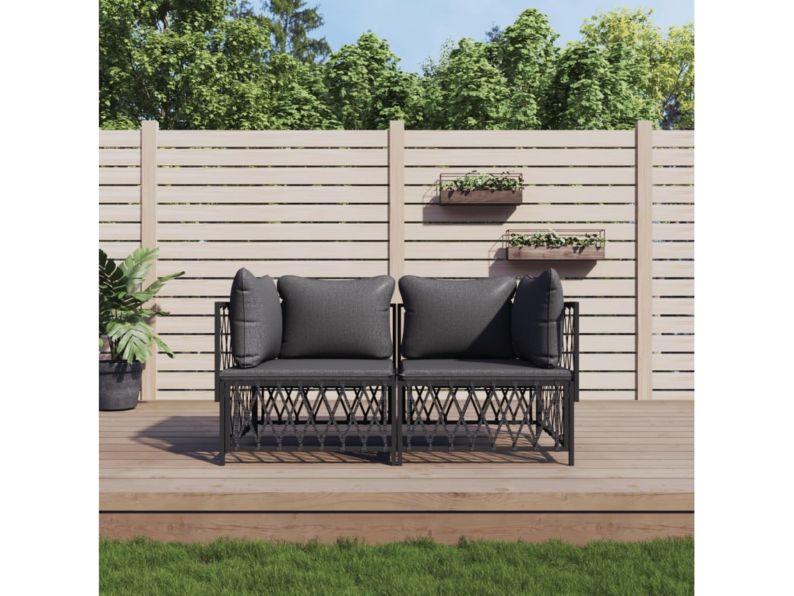 2 Pcs Conjunto de Móveis de Jardim - Conjunto Lounge de Jardim com Almofadões Aço Antracite HARLANV1