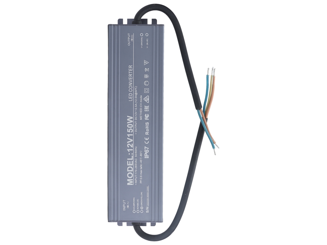 Laxiscreed Fonte De Alimentação Led À Prova D'água Ip67, 12v 12.5a, Para Iluminação Exterior