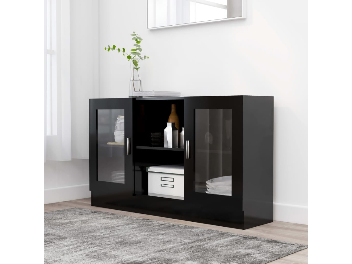 Vitrina de madera negra 120x30,5x70 cm