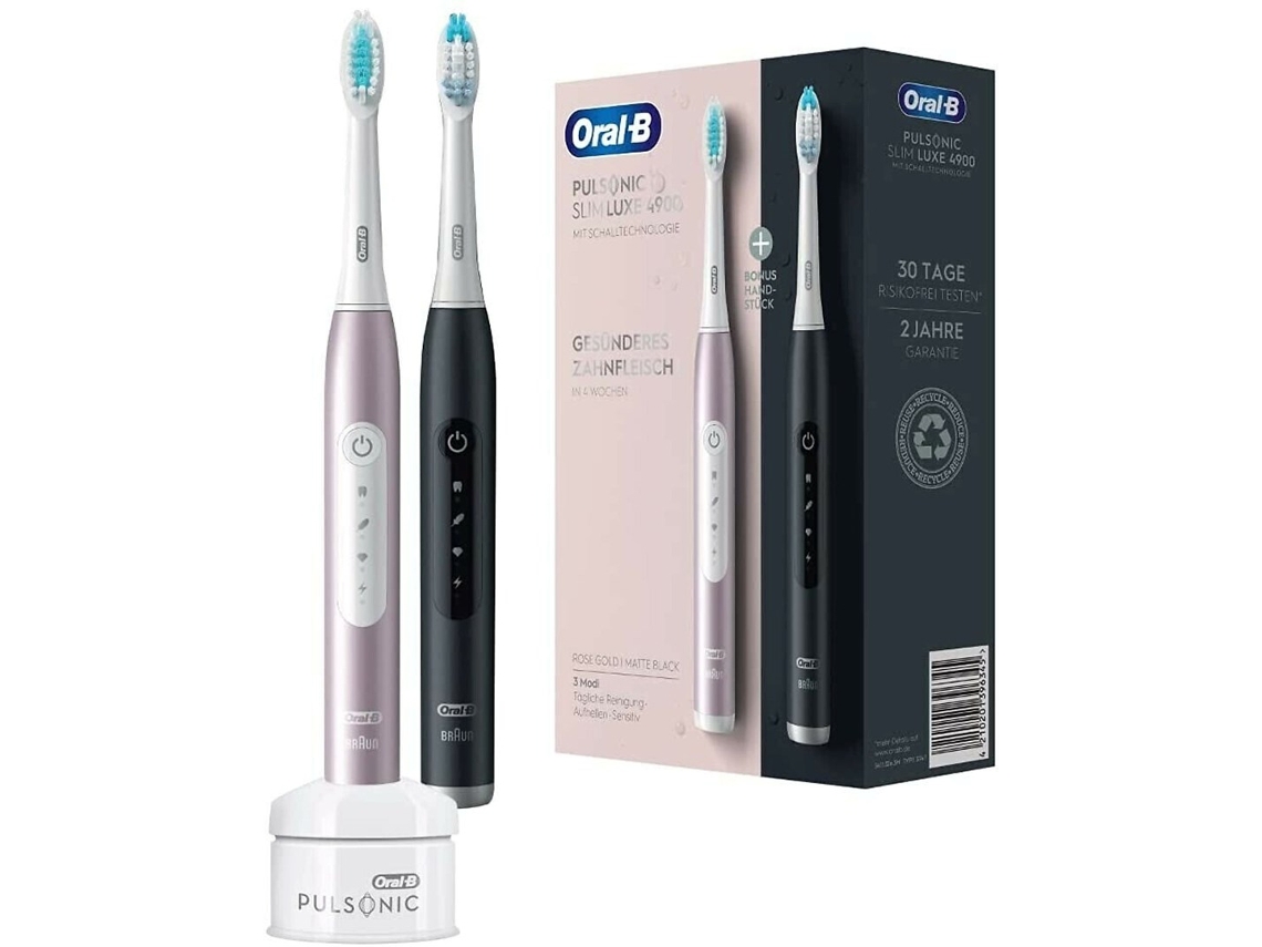 Pulsonic Slim Luxe 4900 Two Sonic Toothbrushes Black, Pink Oral B