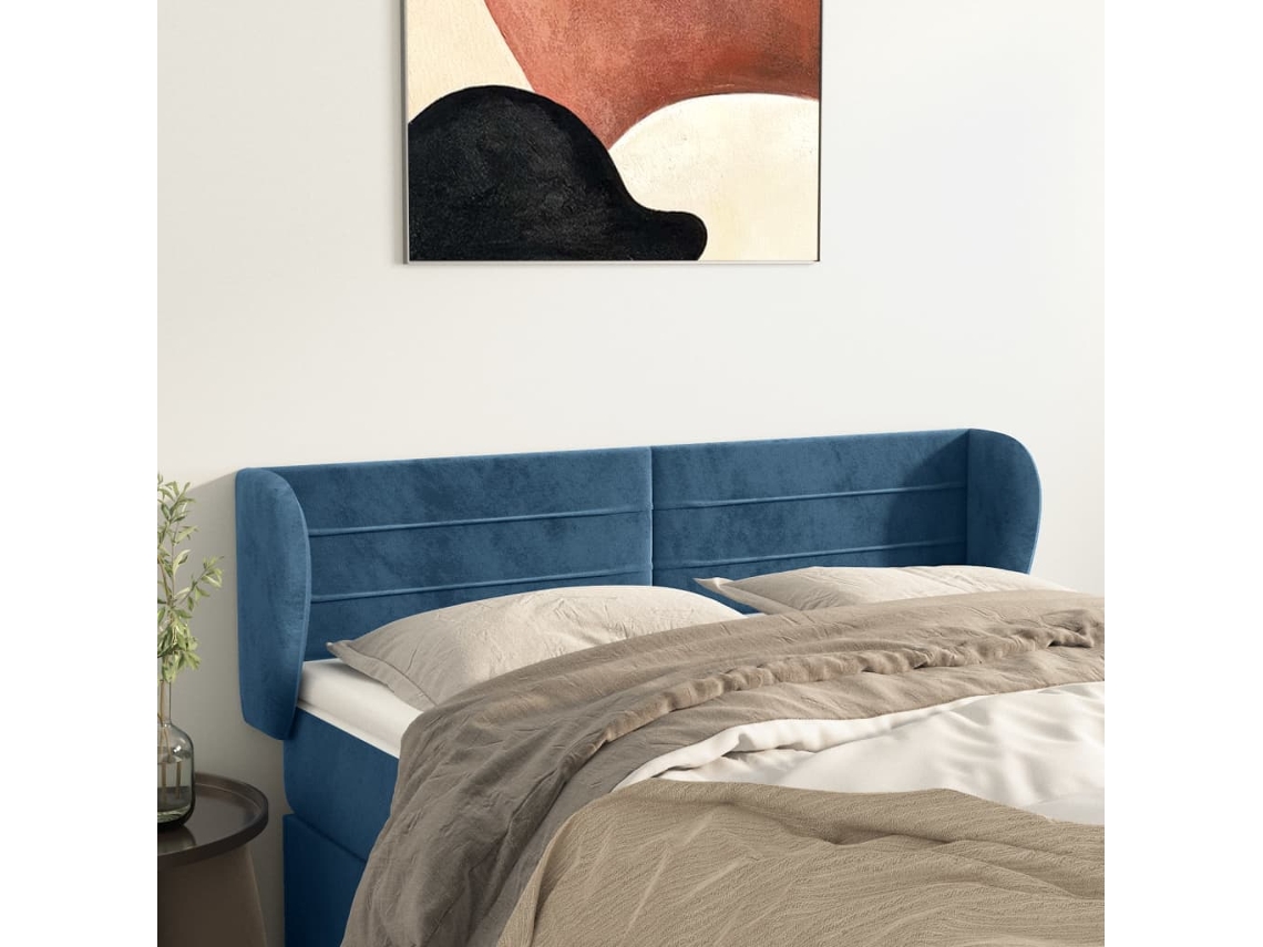 Cabecero con alas de terciopelo 147x23x78/88cm Azul Oscuro