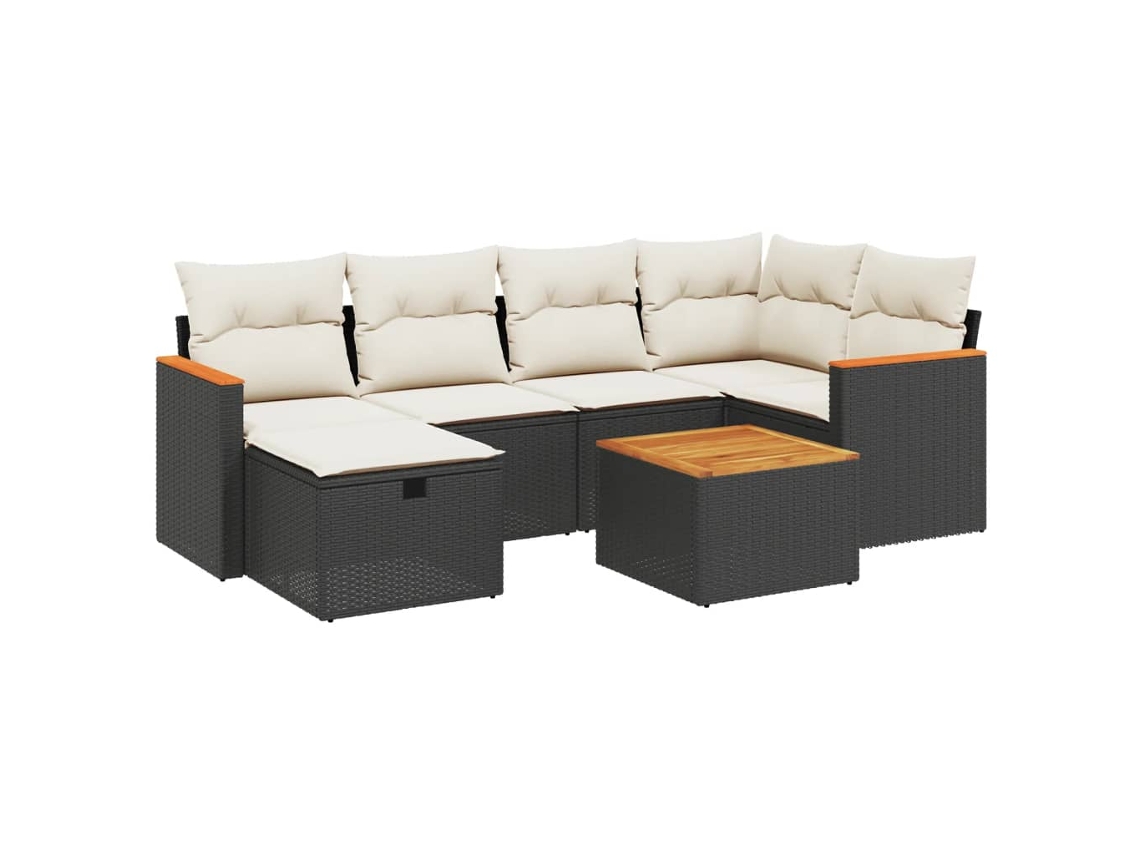 Conjunto de 7 Sofás para Jardim com Almofadões Vime Pe Preto MAISON EXCLUSIVE (7 pcs)