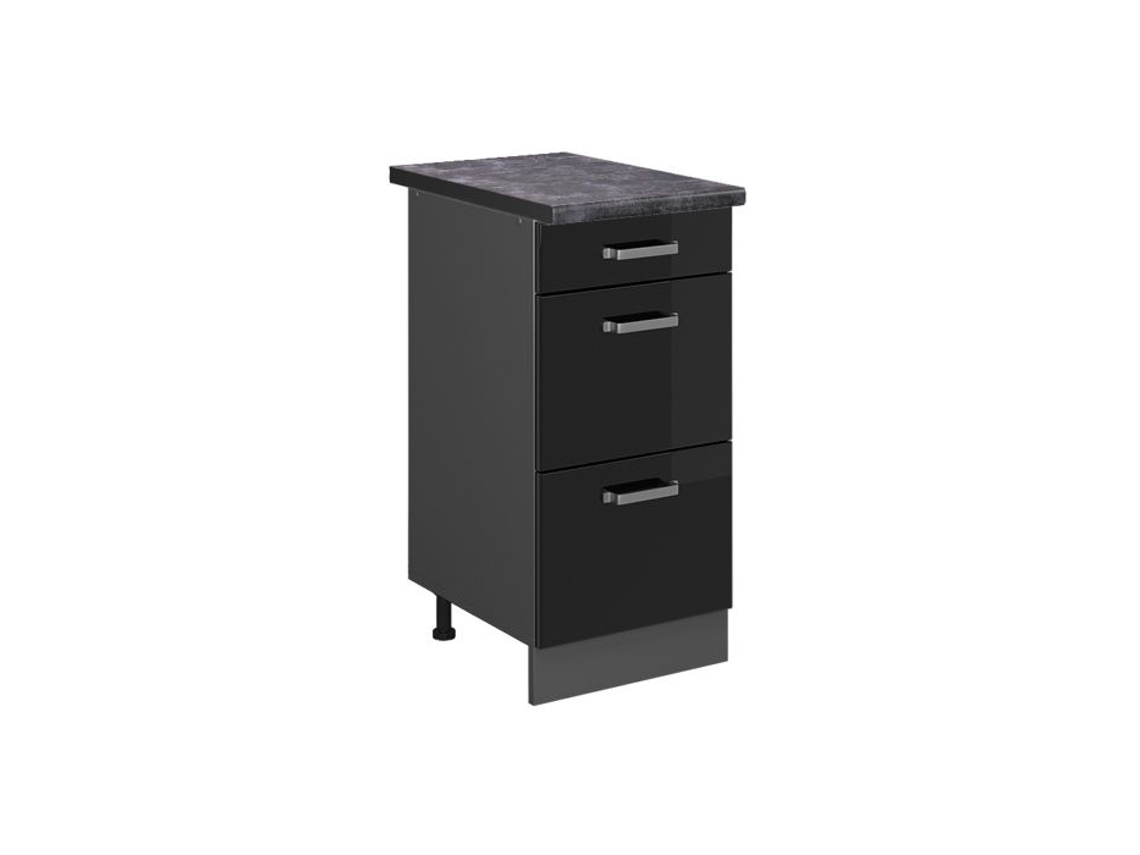 Móvel de cozinha Vicco R-Line, preto alto brilho, 40 cm com gavetas, PA antracite