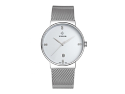 Relógio de pulso masculino em aço inoxidável, estilo moderno e resistente à água (mostrador branco)