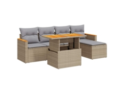 Conjunto de 6 sofás de jardim com almofadões Vime Pe/acacia Bege MAISON EXCLUSIVE (6 peças)