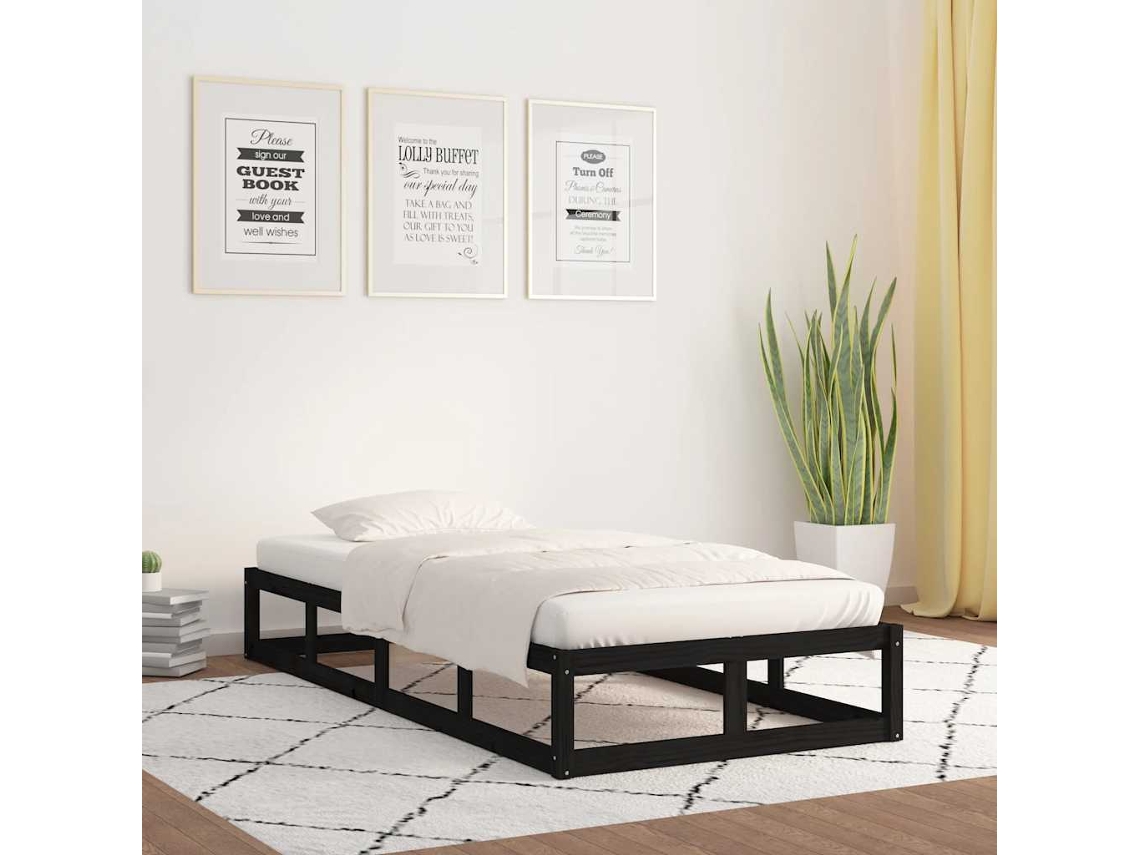 Vidaxl Estrutura Cama Pequena Solteiro 75x190 Cm Madeira Maciça Preto