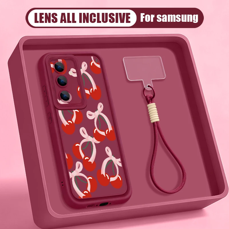 Capa Para Celular Galaxy A53 5g Com Cordão E Estampa De Cereja (vermelho Vinho).
