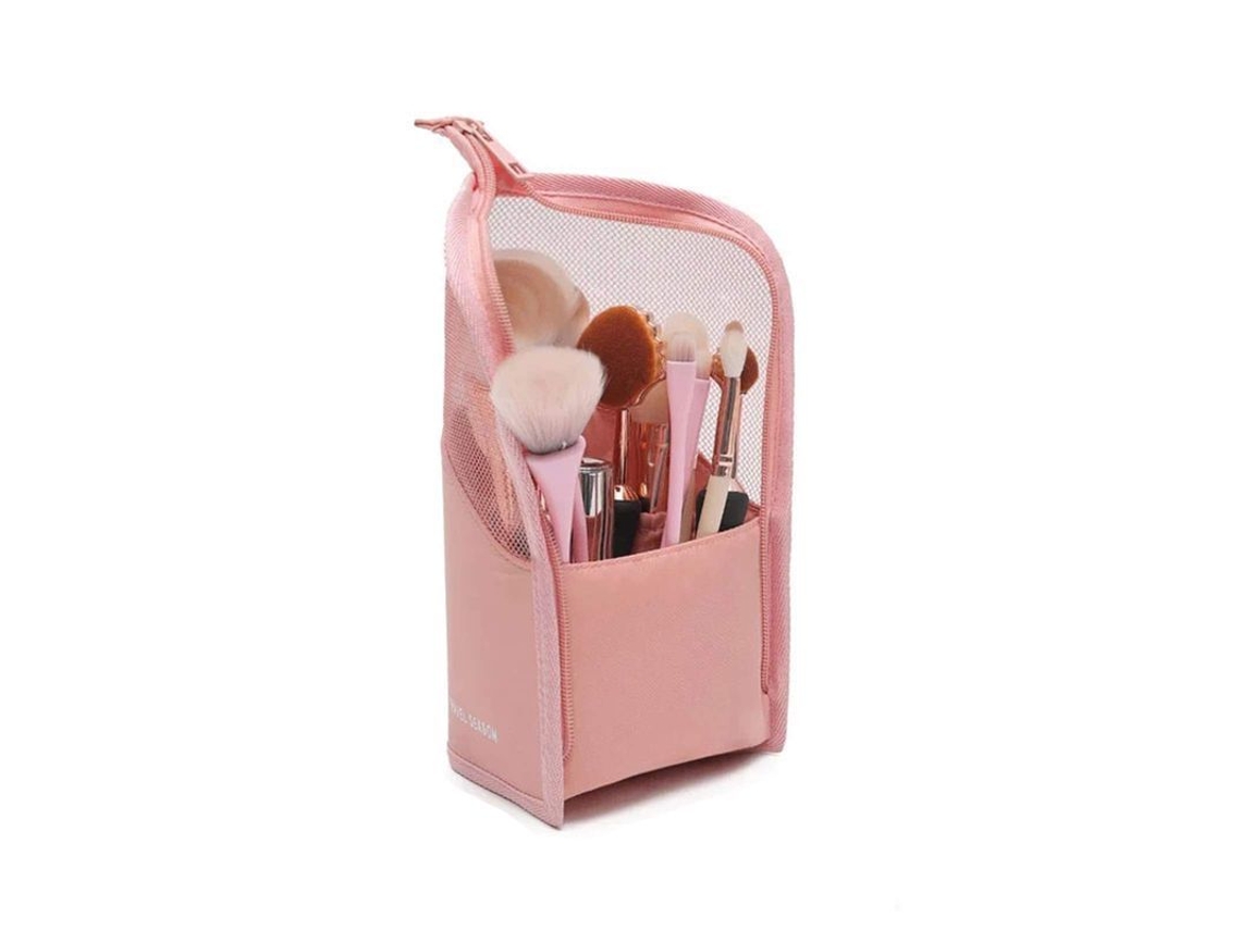 Bolsa de Pincéis de Maquiagem Meia Transparente em Pé com Zíper (rosa)