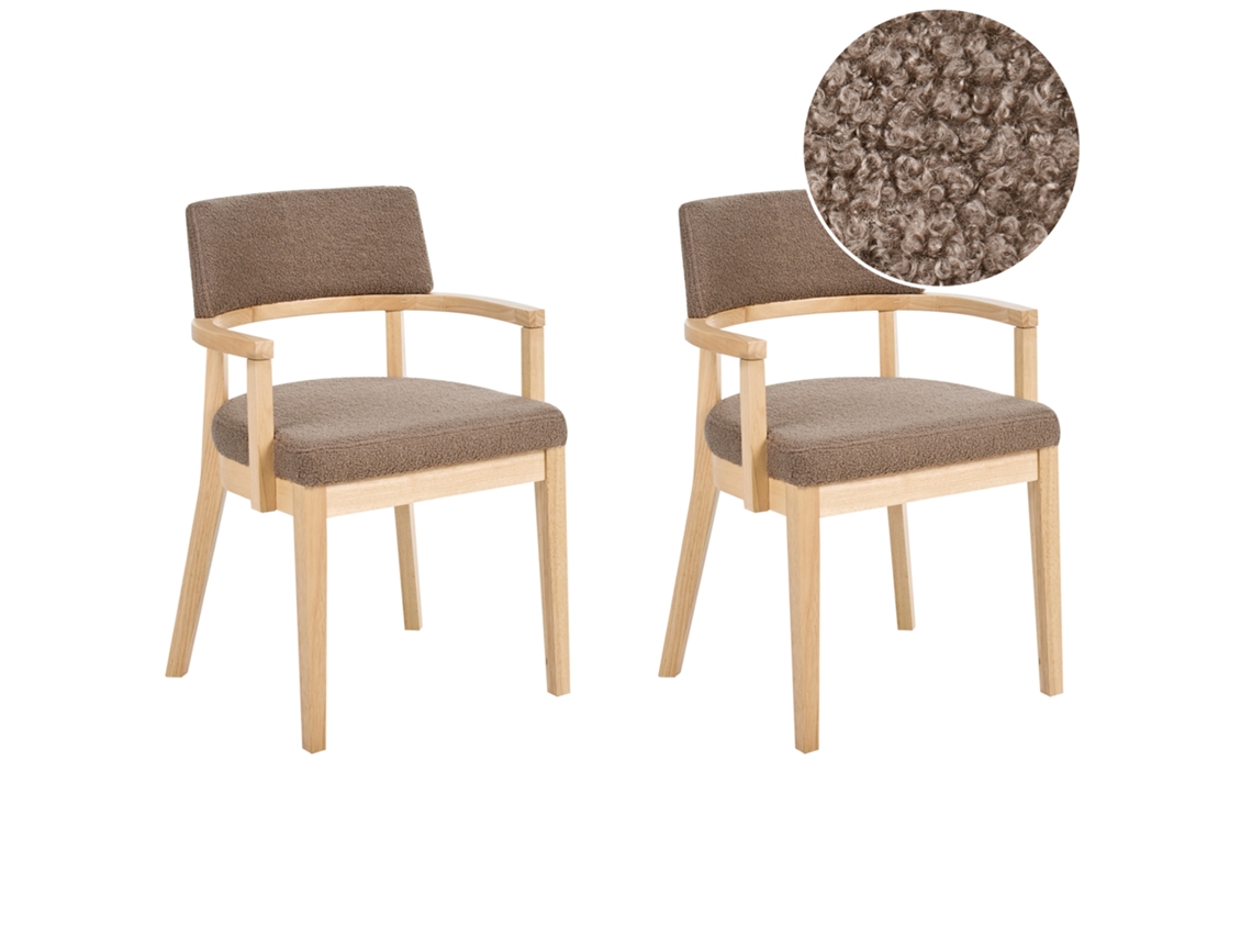 Juego De 2 Sillas Con Reposabrazos Beliani Dalbo De Bouclé Beige 59x56x82