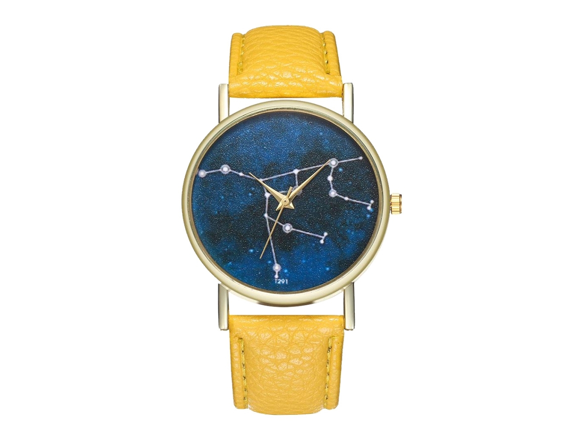 Relógio de quartzo unissex com pulseira de couro PU, mostrador Universe, Zhoulianfa (amarelo)