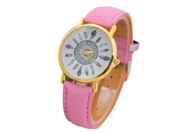 Relógio de Pulso Feminino Fashion com Pulseira de Couro Pu e Mostrador Redondo de Quartzo (rosa)