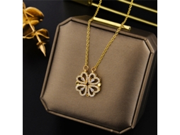 Colar Pendente Ouro Trevo De Quatro Folhas Zirconia Cúbica Comprimento Ajustável 406 Cm Dobrável*