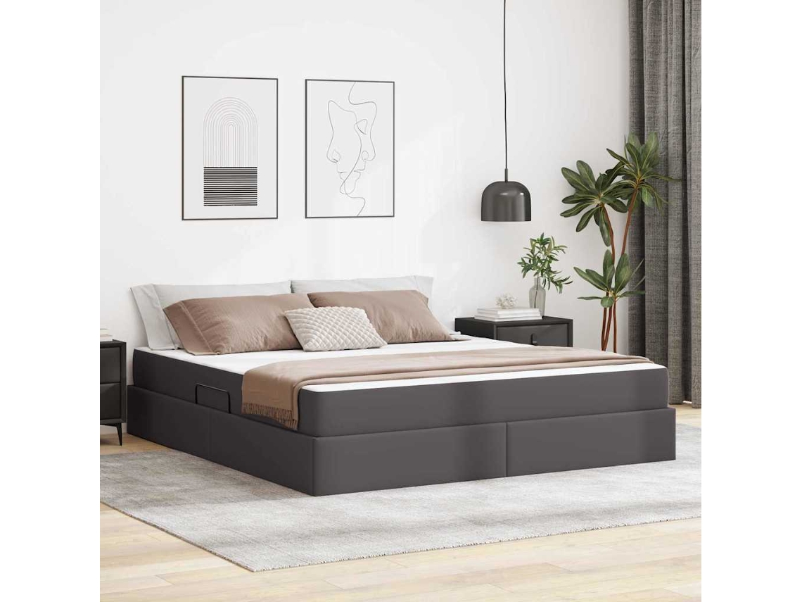 Vidaxl Cama com Arrumação e Colchão com Colchão 2 Pcs Cinzeto Couro